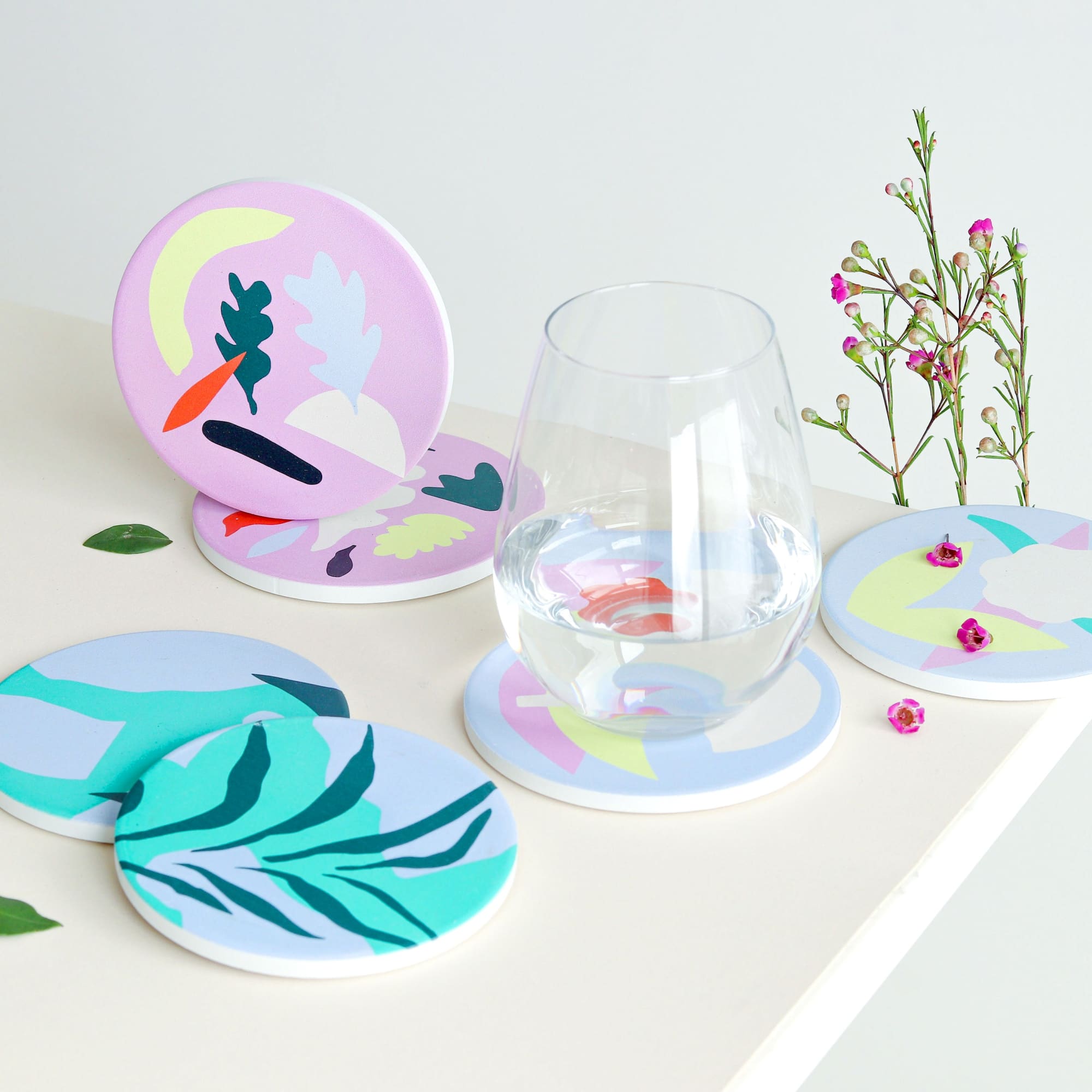 Absorbent Ceramic Coasters Set - Greenery | The Baltic Club
