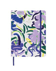 Carnet Mirage sans date fermé avec couverture abstraite aux coups de pinceau bleus et violets sur fond blanc