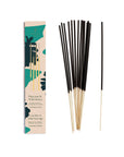 Pinecone & Wild Honey reed diffuser set with matte cream and teal packaging and upright incense sticks