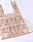 Close-up of Montreal Notre-Dame Basilica art print revealing minimalist lines and textured white background