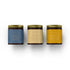 Cold Season Collection candle gift set with three amber glass pots topped by golden ribbed lids