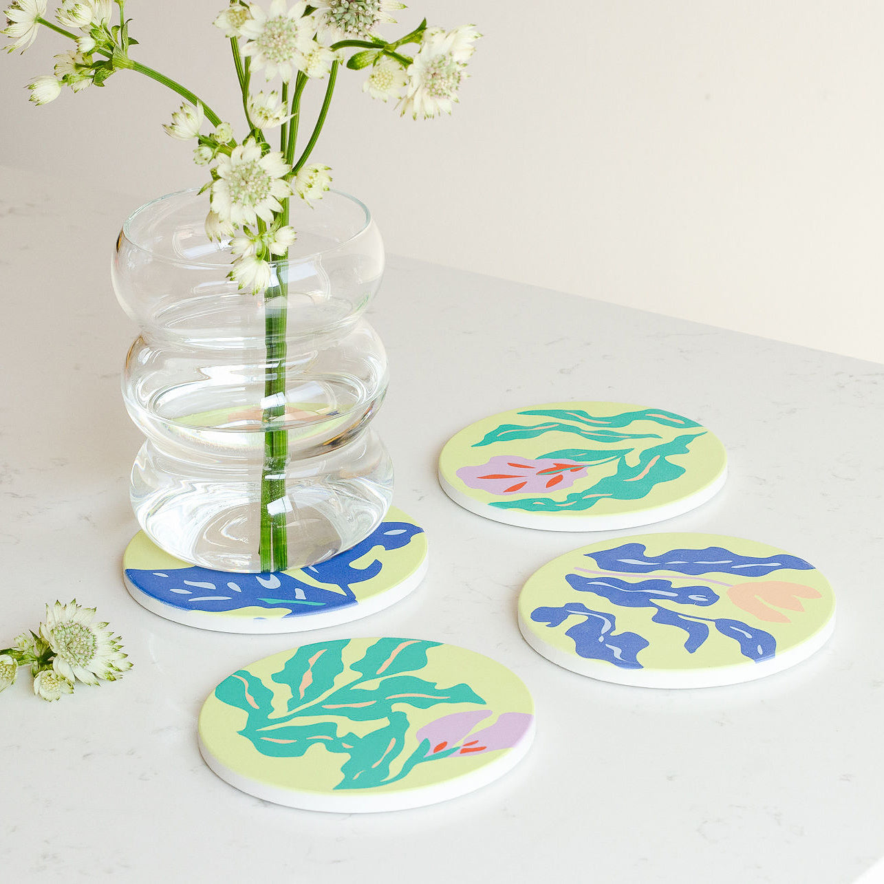 Absorbent Ceramic Coasters Set - Lagoon