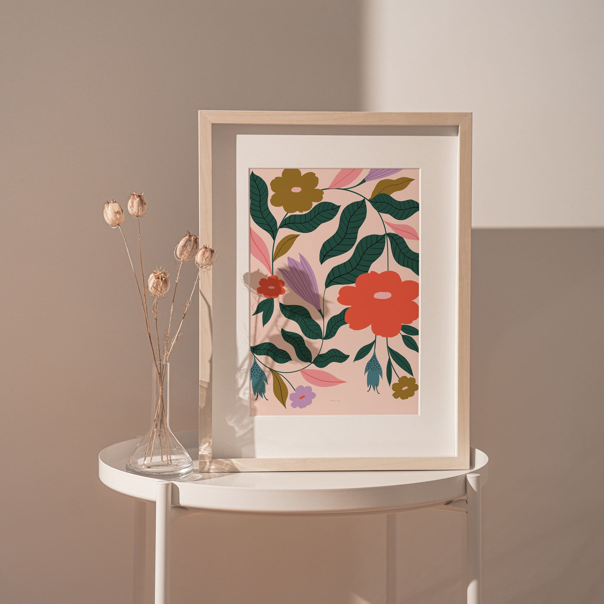 Flowers, by Susan Driscoll. An exclusive design for The Baltic Club, in a wooden frame.