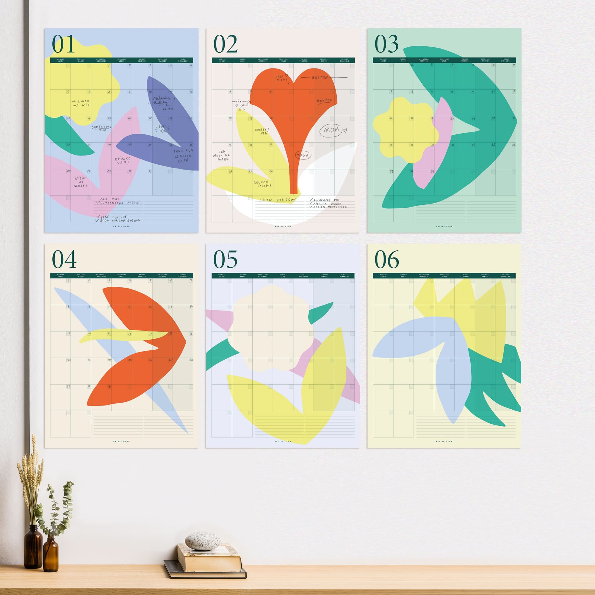 Large Monthly Undated Wall Calendar "Bouquet" - Baltic Club