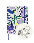 Carnet à dessins Mirage avec couverture florale abstraite aux couleurs vives et élastique bleu marine