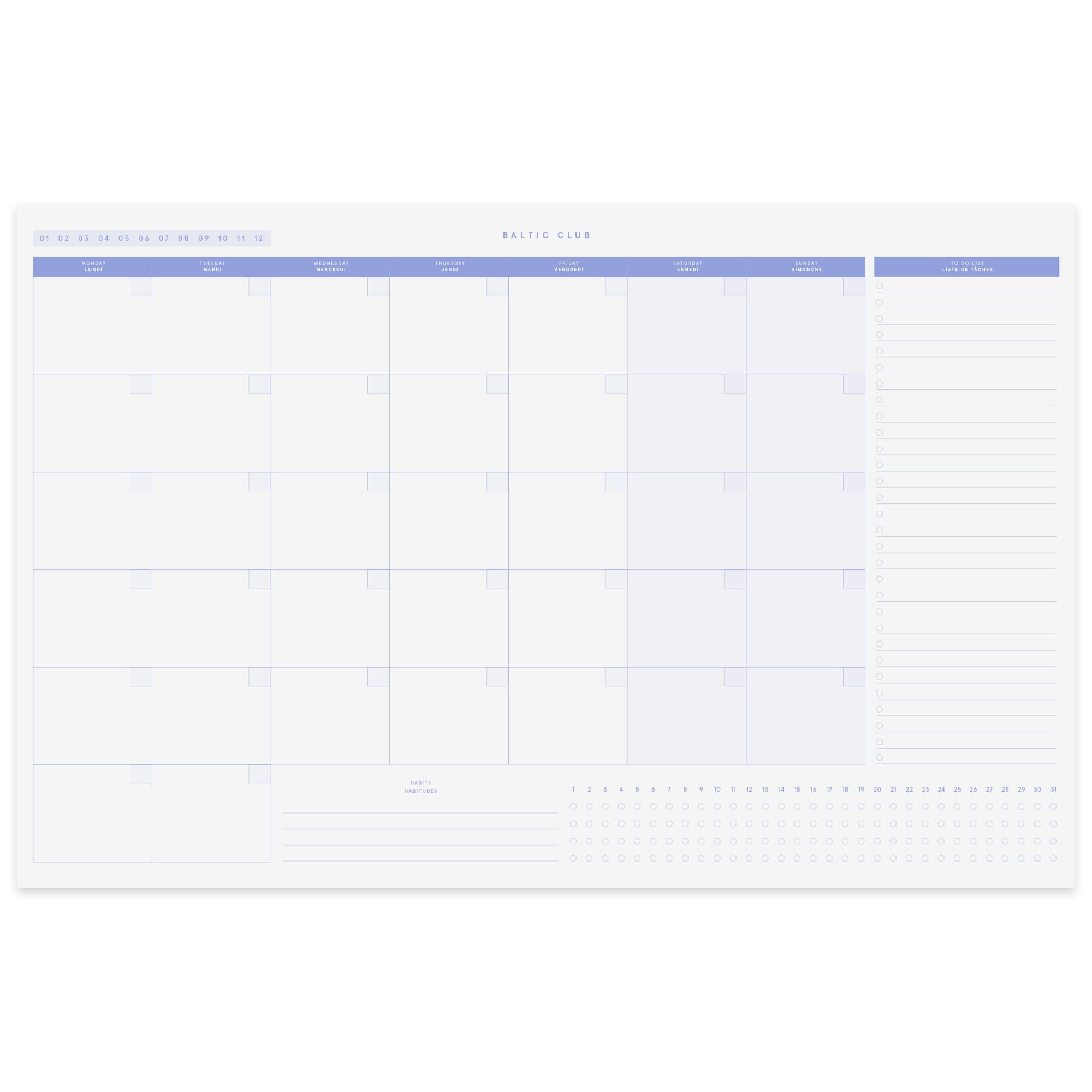 Monthly Planner - Periwinkle | The Baltic Club