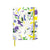 Agenda non daté Omen à couverture crème mate avec motifs floraux abstraits violets et verts, élastique jaune
