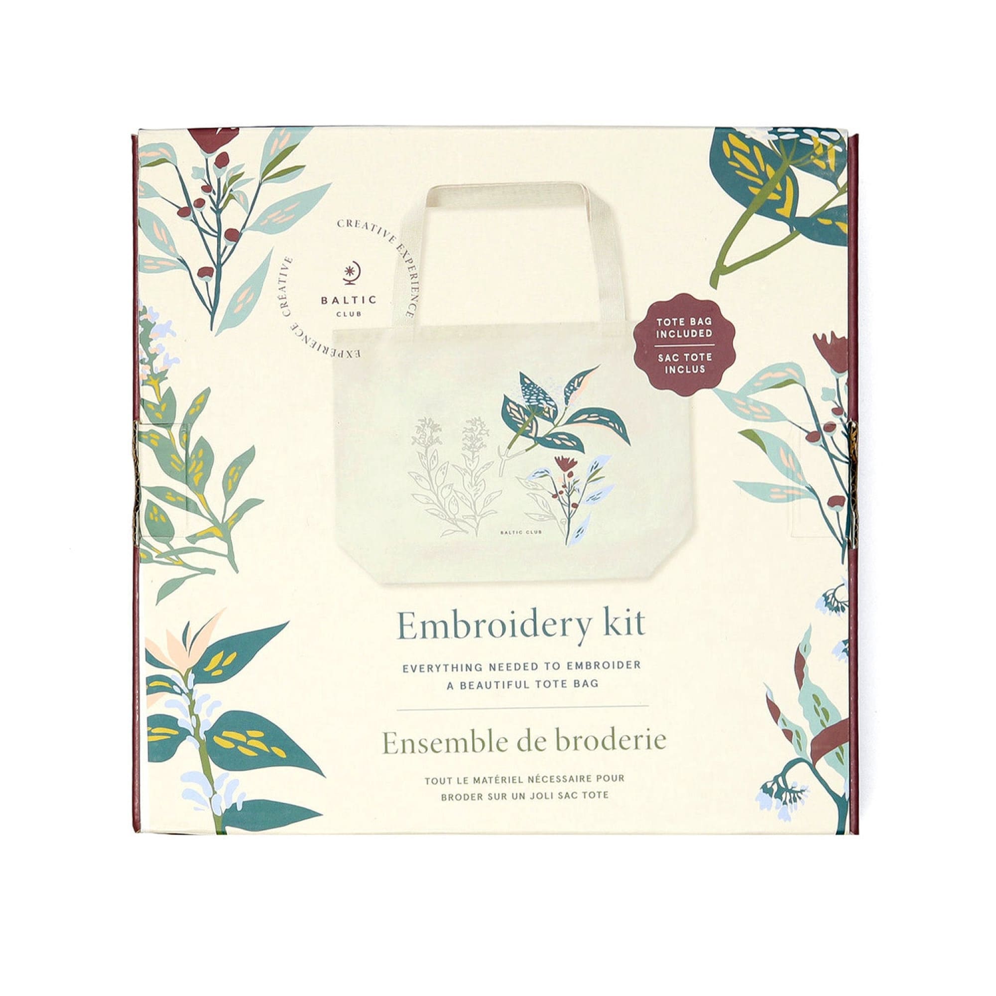 Front cover of the box of the Tote bag Embroidery Kit by The Baltic Club